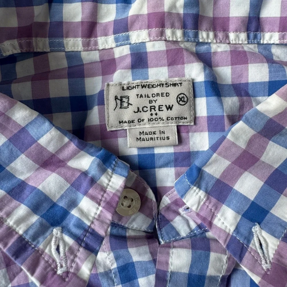 J.Crew‎ Men's XL Lightweight Cotton Shirt Plaid Long Sleeve Tailored Fit